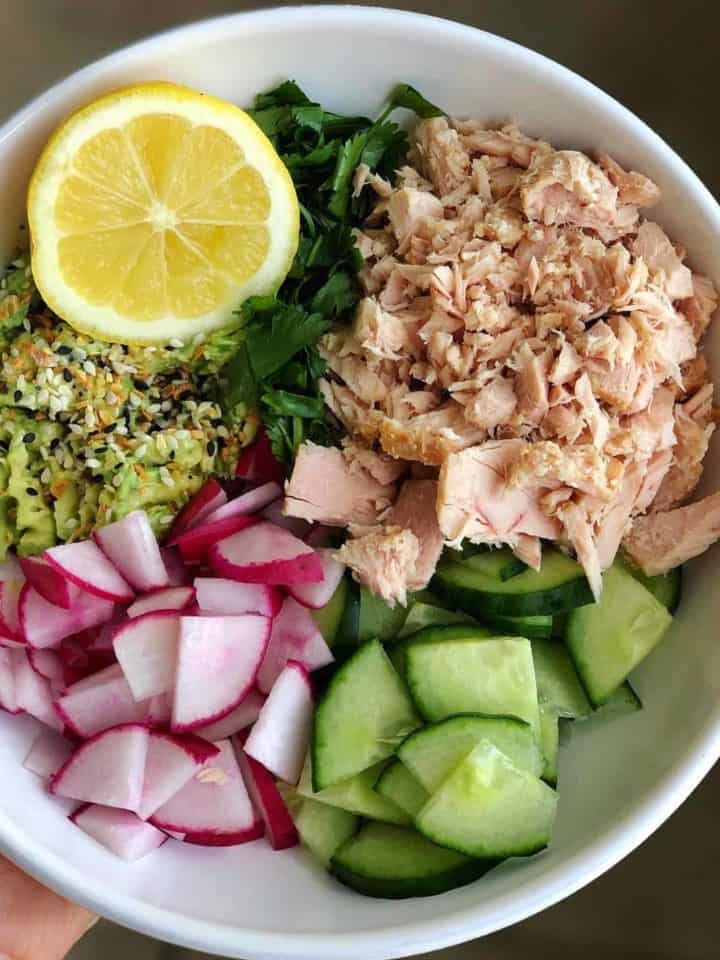 tuna salad avocado radish cucumber